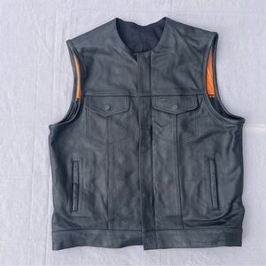 UNIK Select Leather Biker Vest Size XL Black Orange Motorcycle Conceal Carry POC
